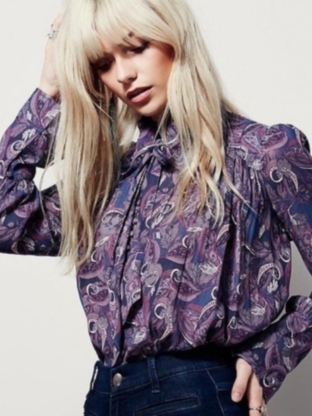 Free People Modern Muse Purple Paisley Blouse Size XS